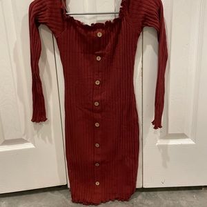 Sweater Tight Mid Dress Long Sleeve Orange